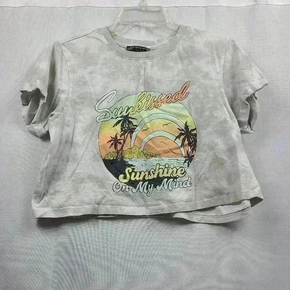 Love Peace and Lazy Days Summer Crop Top Short Sleeve T-Shirt Women's Small